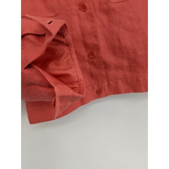 Talbots Irish Linen Blazer Shirt Jacket Coral Pink Button Front Women's - Picture 6 of 12